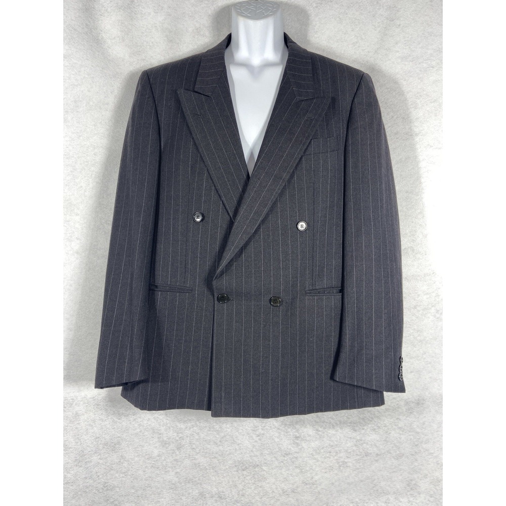 saks fifth avenue Passport Blazer Men 40R Gray Double Breast Ethomas Super 100's